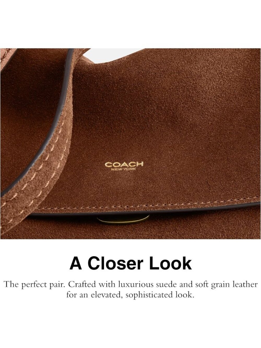 Women's Carmel Suede Grain Leather Push-lock ZIP Pocket Chelsea Shoulder Bag - Picture 5 of 6